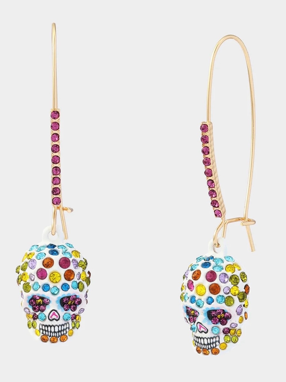 NEW Betsey Johnson Gold-Tone Multicolor Crystal Sugar Skull Drop Earrings